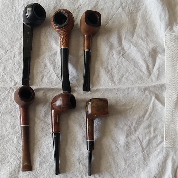 duk it Other - Lot Of 6 Estate Tobacco Pipes With Walnut Stand